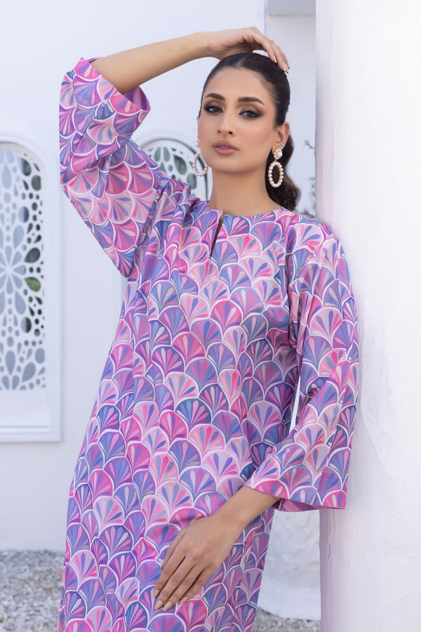 2 PC- PRINTED SILK CREPE SUIT-STITCHED