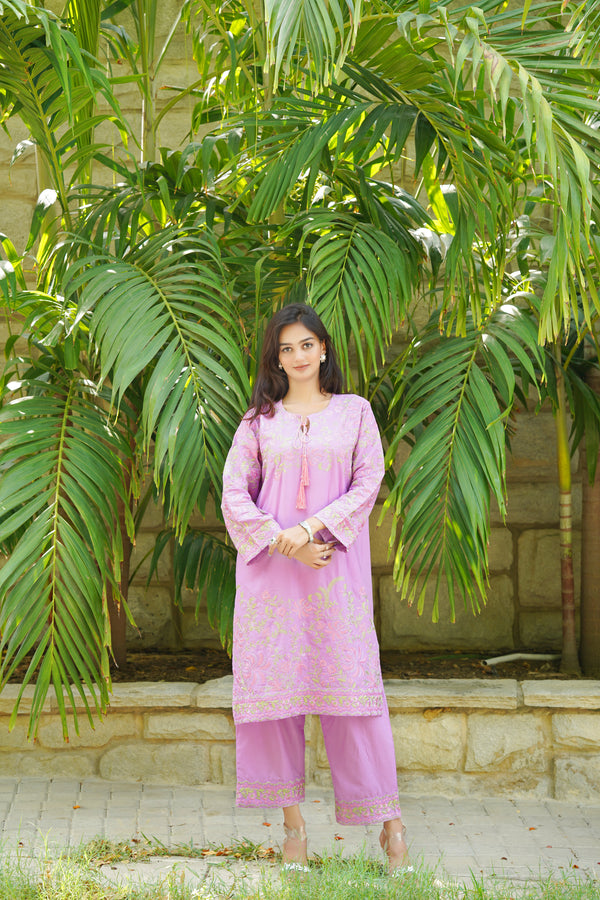 Embroidered Co-ord Set-2pc Shirt and Trouser/Stitched