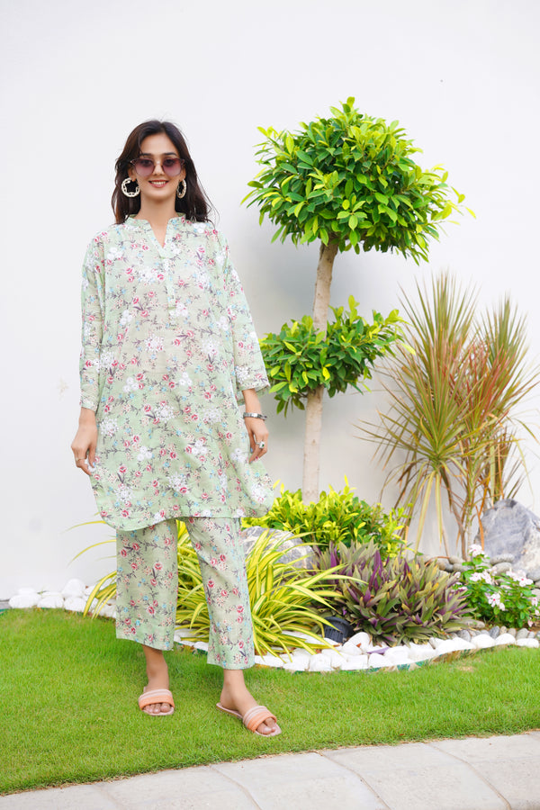 Boring Embroidery Co-ord Set-2pc Shirt and Trouser/Stitched