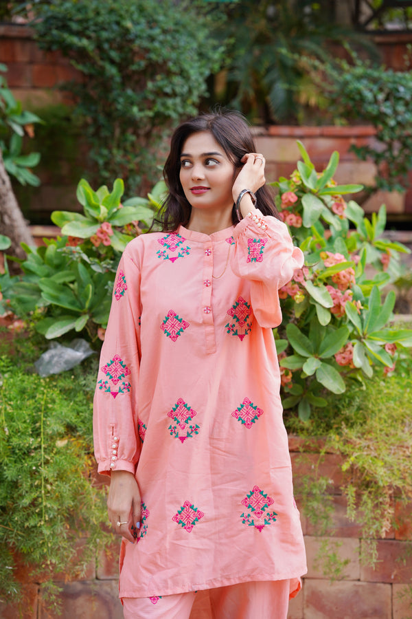 Embroidered Co-ord Set-2pc Shirt and Trouser/STITCHED