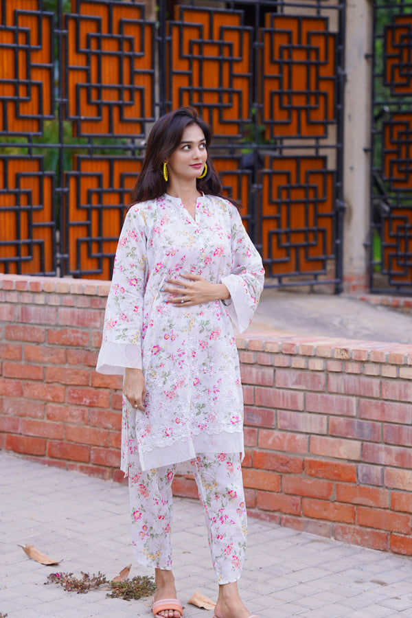 Boring Embroidery Co-ord Set-2pc Shirt and Trouser-Stitched