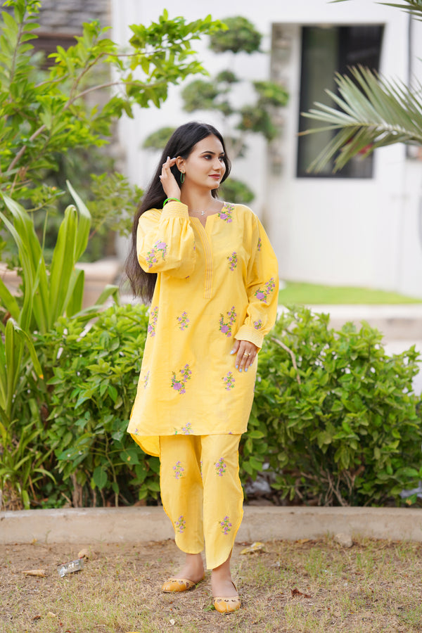 Embroidered Co-ord Set-2pc Shirt and Trouser/Stitched